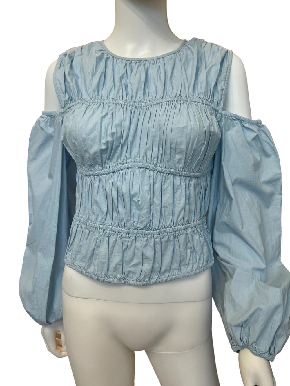 Nordstrom TOPSHOP 100% Cotton Shirred Poplin Off The Shoulder Blouse Sz 4 New